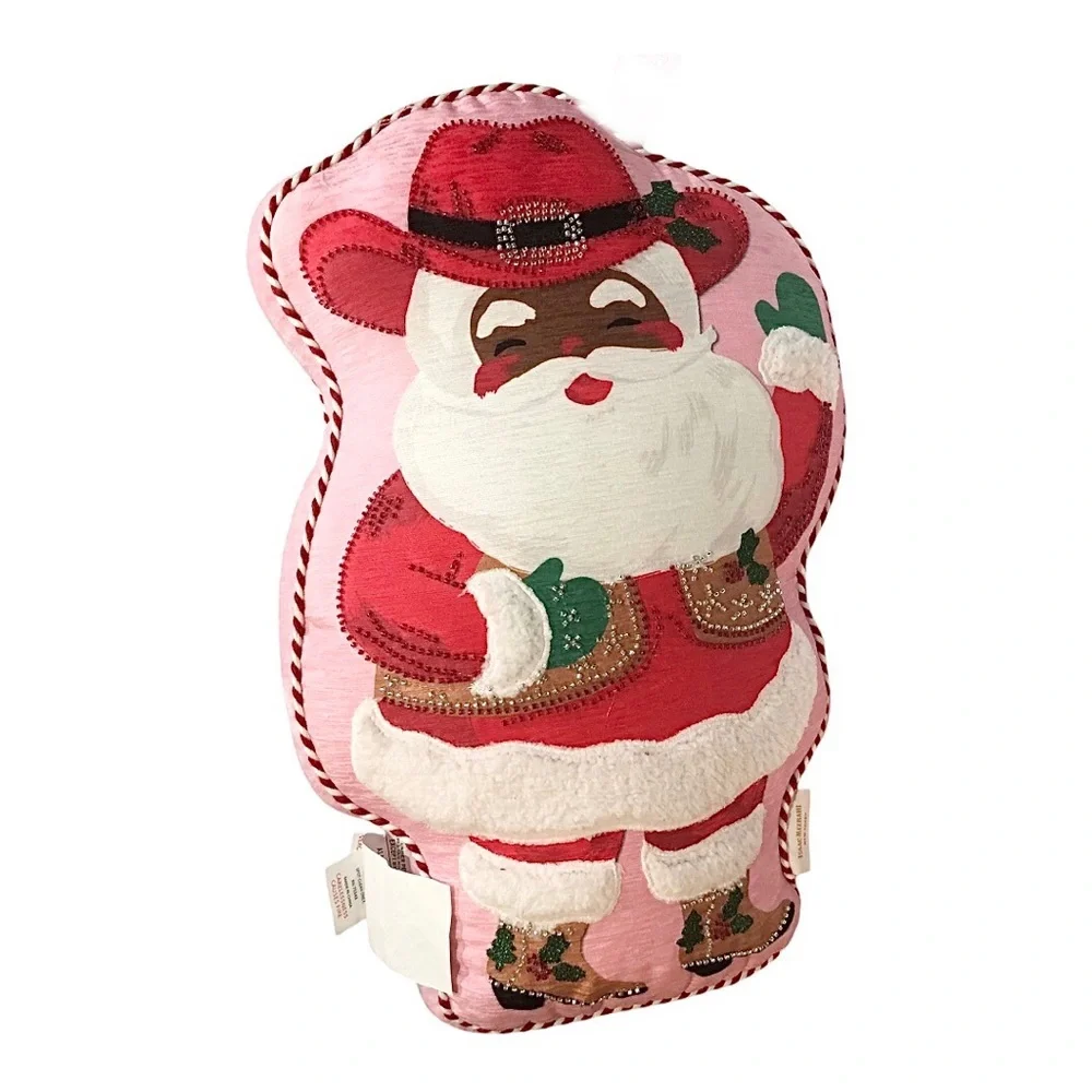 Isaac Mizrahi Christmas embellished festive cowboy western Santa pink pillow new